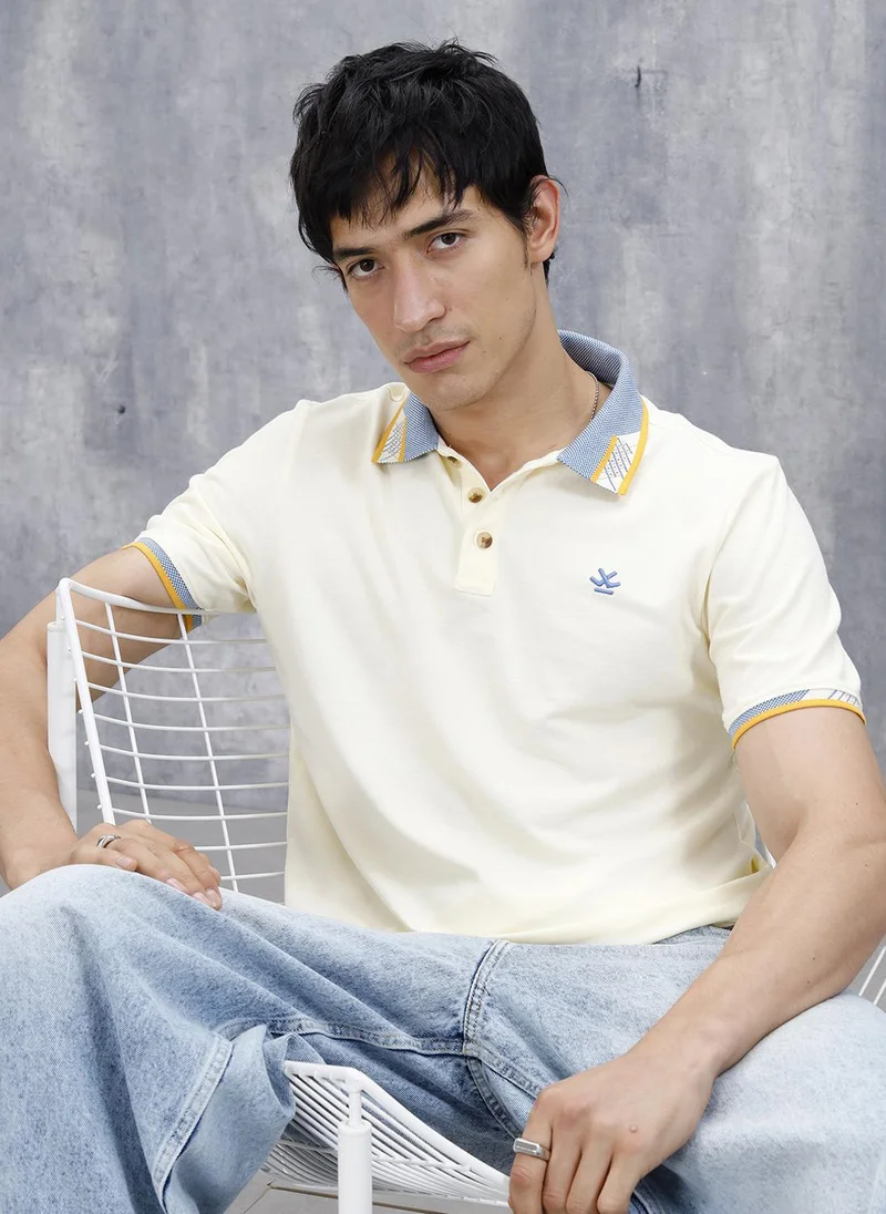 روجن Polo T-Shirt With Contrast Collar | Yellow