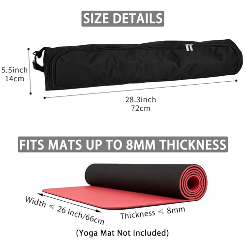 Ogetok Yoga Mat Bag Full Zip Exercise Yoga Mat Carrier Bag with Adjustable Strap Waterproof Yoga Mat Carry Bag Strap for Most Yoga Mats to Gym Class Beach Park Travel for Women Men Black - Image 3