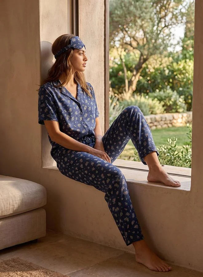 Splash FAV Intimates Floral Print Shirt and Pyjama Set with Eye Mask