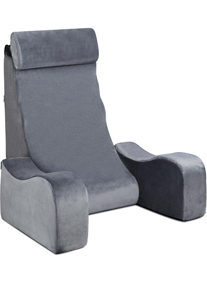 SofGlowly Reading Pillow for Sitting in Bed Adult, Back Support Pillow for Bed Sitting up with Arm Rest,Bed Rest Pillows for Watching TV/Reading/Gaming/Resting in Beds, Couch or Floor, Medium 19" Gray - Image 1