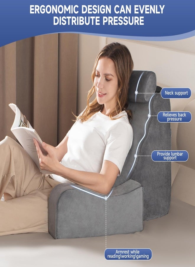 SofGlowly Reading Pillow for Sitting in Bed Adult, Back Support Pillow for Bed Sitting up with Arm Rest,Bed Rest Pillows for Watching TV/Reading/Gaming/Resting in Beds, Couch or Floor, Medium 19" Gray - Image 2