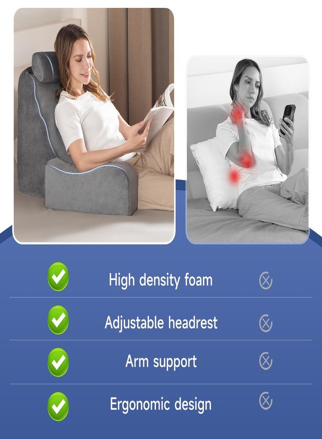 SofGlowly Reading Pillow for Sitting in Bed Adult, Back Support Pillow for Bed Sitting up with Arm Rest,Bed Rest Pillows for Watching TV/Reading/Gaming/Resting in Beds, Couch or Floor, Medium 19" Gray - Image 4
