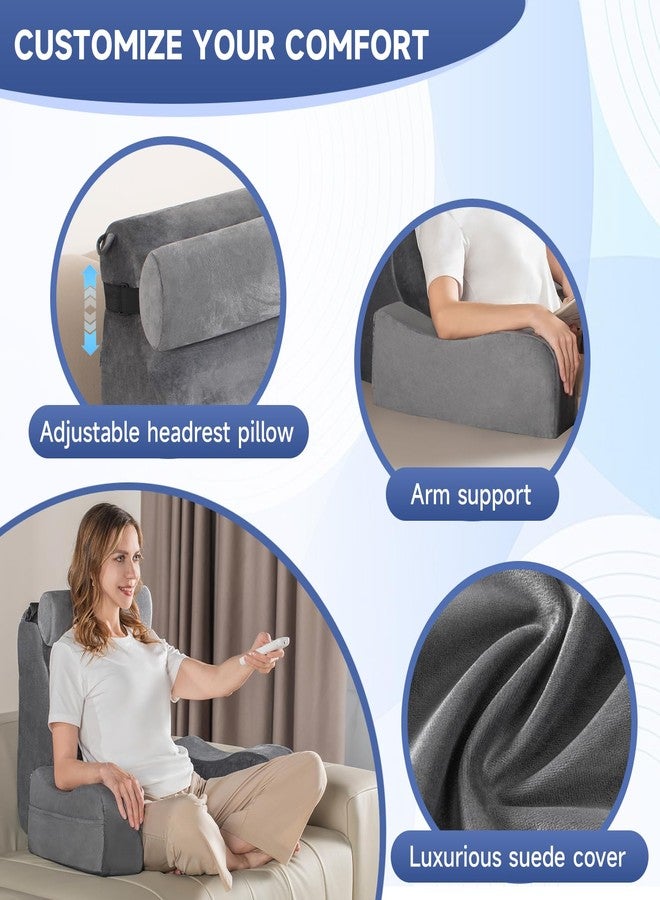SofGlowly Reading Pillow for Sitting in Bed Adult, Back Support Pillow for Bed Sitting up with Arm Rest,Bed Rest Pillows for Watching TV/Reading/Gaming/Resting in Beds, Couch or Floor, Medium 19" Gray - Image 5