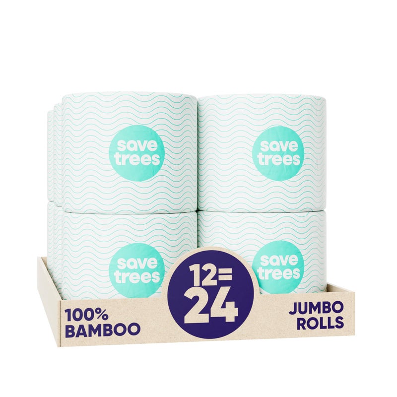 Save Trees Bamboo Toilet Paper - 12 Rolls Of Organic Toilet Paper, 3-ply, 300 Sheets Per Roll - PFAS Free, FSC Certified, Plastic Free, Vegan & Chemical Free Bamboo TP - Image 1