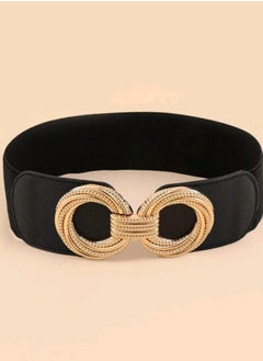 Shein 1piece Black Metal Buckle Simple Elastic Cinch Buckle Wide Belt Girdle Stretch Waistband For Dress Casual  - Image 1