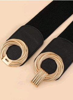 Shein 1piece Black Metal Buckle Simple Elastic Cinch Buckle Wide Belt Girdle Stretch Waistband For Dress Casual  - Image 2