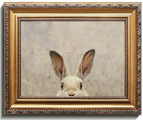 Uniro Vintage Gold Framed Wall Art Easter Bunny Wall Art Decor Neutral Rabbit Canvas Oil Painting Poster for Rustic Easter Dcor Vintage Home Decor Animals Artwork Prints Wall Decor for Kids Room Living Room Bedroom or Festive Spaces 9x12inch - Image 1