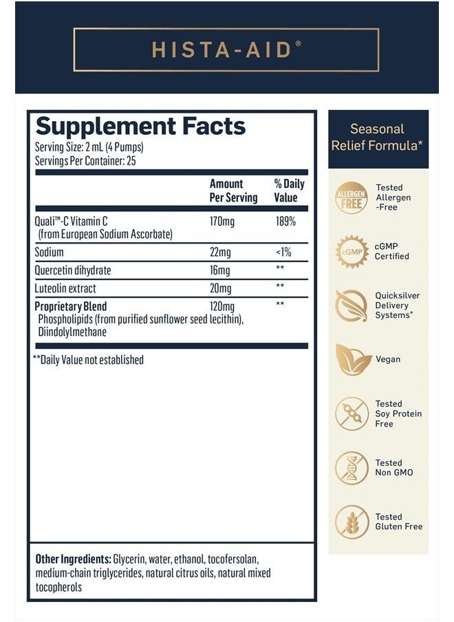Nanoemulsified Hista-Aid - Flavonoids to Help Maintain Healthy Histamine Levels - Liposomal Vitamin C, DIM, Luteolin & Quercetin Liquid (50ml)