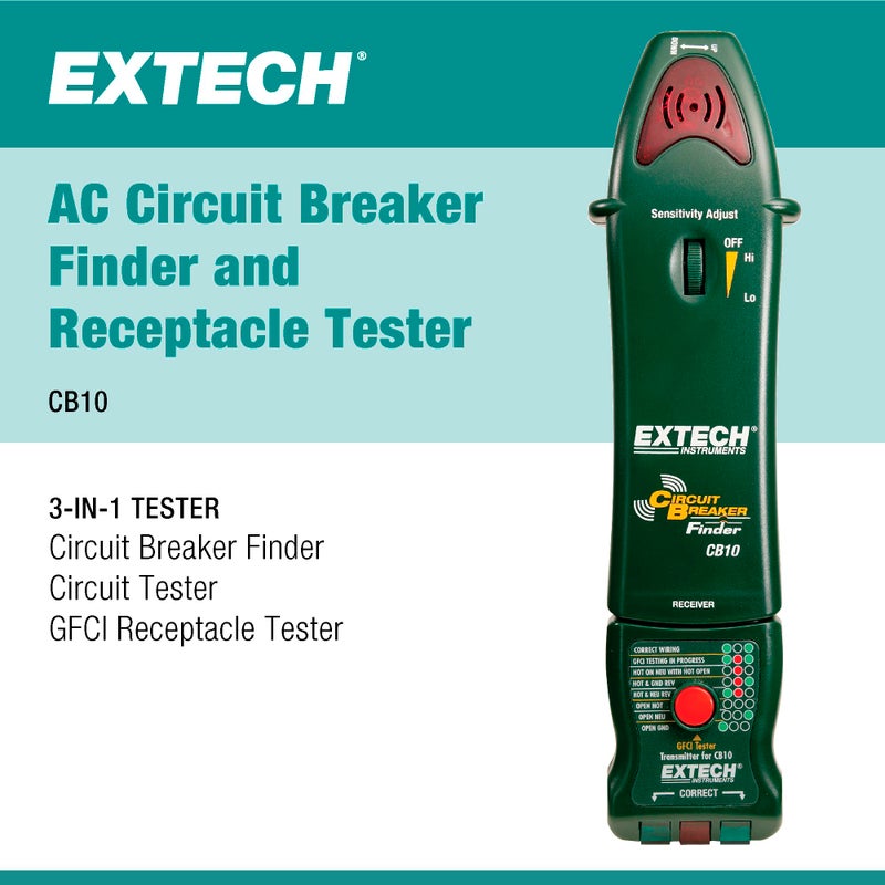 Extech - 1218G94EA - CB10 Circuit Breaker Finder, Locates fuses/Breakers, Tests receptacles and GFCI Circuits - Image 2