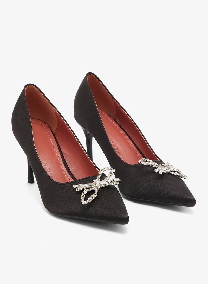 Ella Limited Edition Mid Heel Rhinestone Embellished Bow Detail Pumps - Image 4