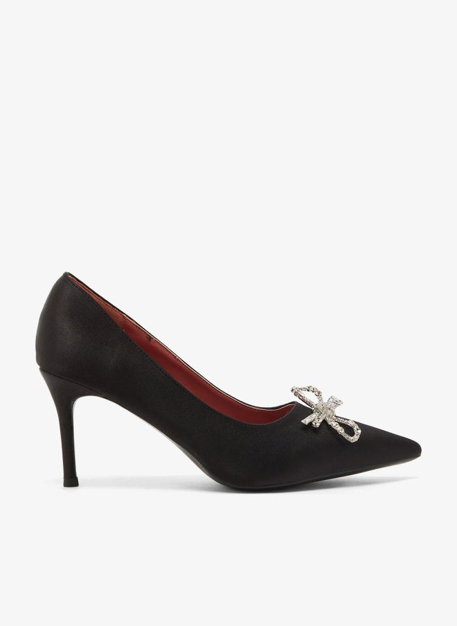 Ella Limited Edition Mid Heel Rhinestone Embellished Bow Detail Pumps - Image 1