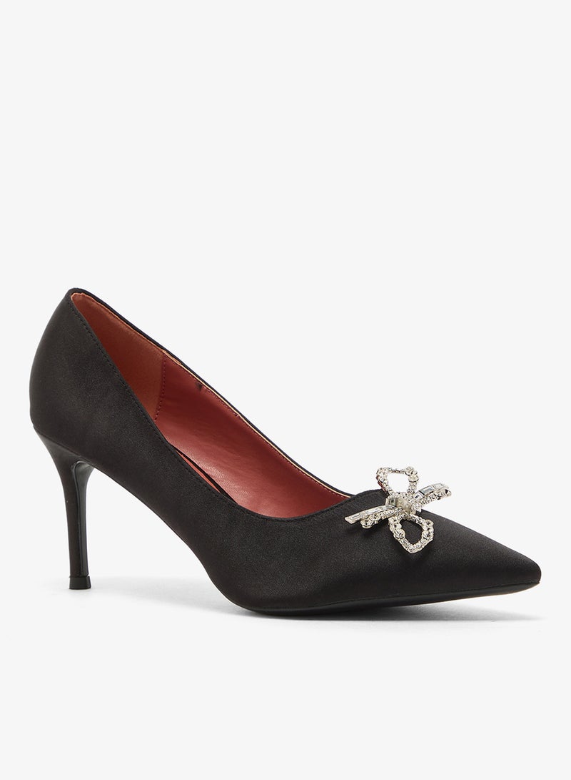 Ella Limited Edition Mid Heel Rhinestone Embellished Bow Detail Pumps - Image 2