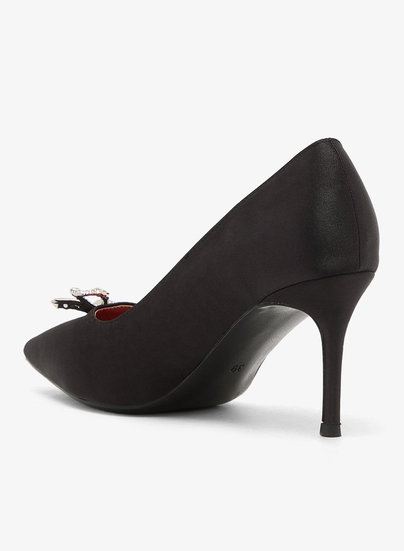 Ella Limited Edition Mid Heel Rhinestone Embellished Bow Detail Pumps - Image 3
