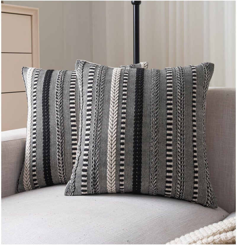 Cethom Boho Throw Pillow Covers 18x18 Inch Set of 2 Farmhouse Decorative Couch Pillow Cases Black Accent Pillows of Bed Sofa Bedroom Living Room Home Decor Cushion Cover