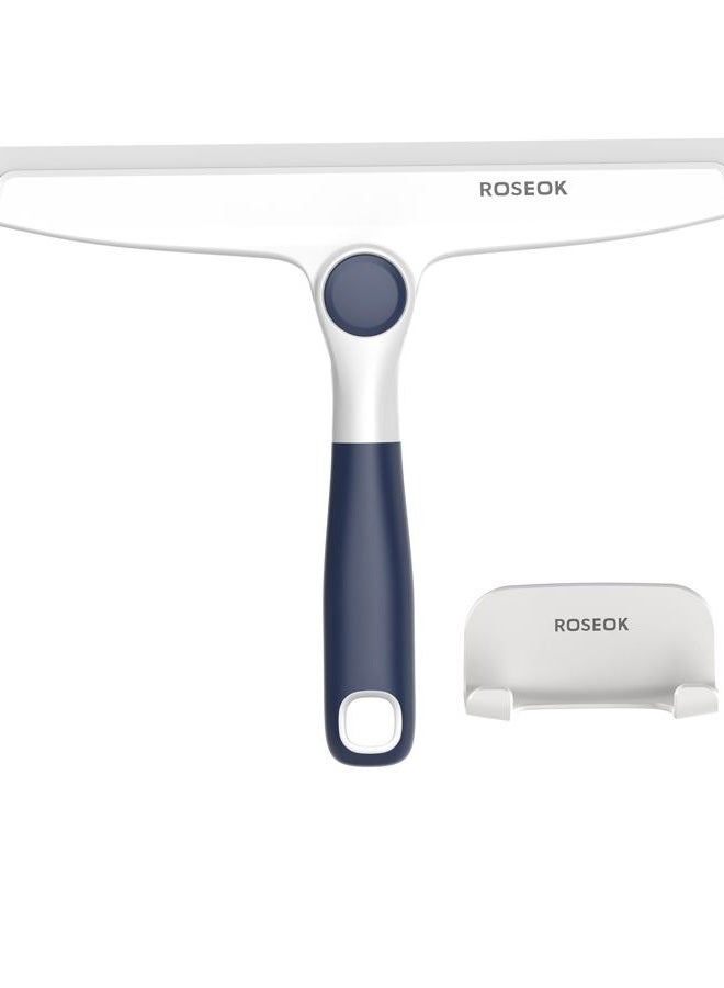 ROSEOK All-Purpose Silicone Squeegee for Shower Glass with Adhesive Hook, Pivoting Head, 10 Inch, Navy Blue, 1 Pack - Image 1