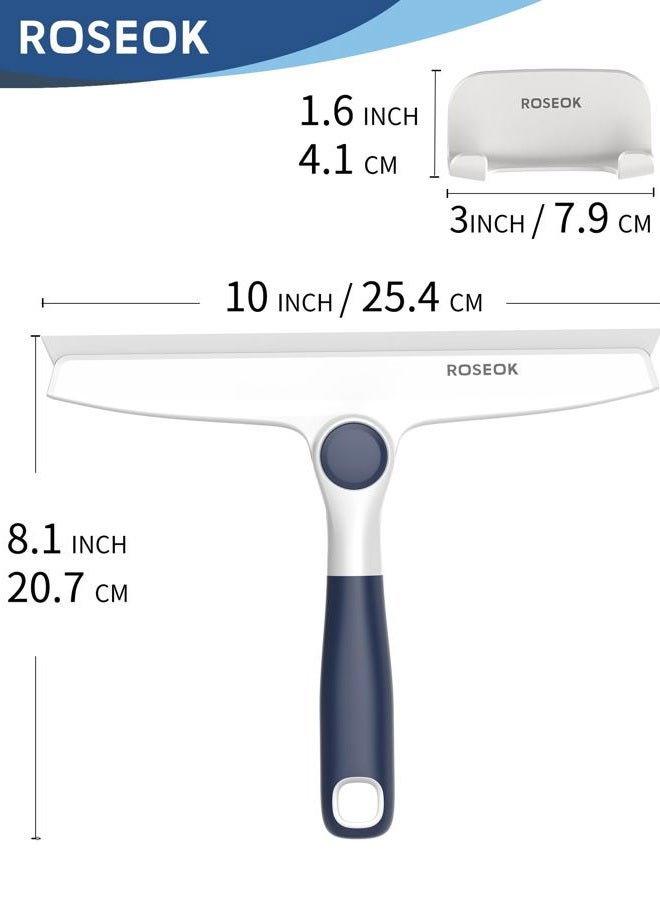 ROSEOK All-Purpose Silicone Squeegee for Shower Glass with Adhesive Hook, Pivoting Head, 10 Inch, Navy Blue, 1 Pack - Image 2