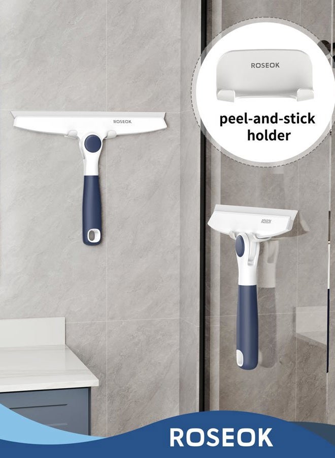 ROSEOK All-Purpose Silicone Squeegee for Shower Glass with Adhesive Hook, Pivoting Head, 10 Inch, Navy Blue, 1 Pack - Image 4