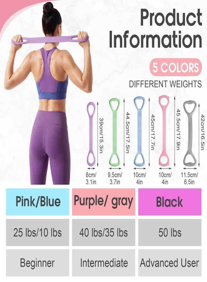 Soulchen 5 Pack Figure 8 Resistance Bands with Handles 10 Lbs-25 Lbs-35 Lbs-40 Lbs-50 Lbs Elastic Bands for for Arm and Shoulder Stretch, Workout for Women Men(Color Scheme 2,Classic) - Image 2