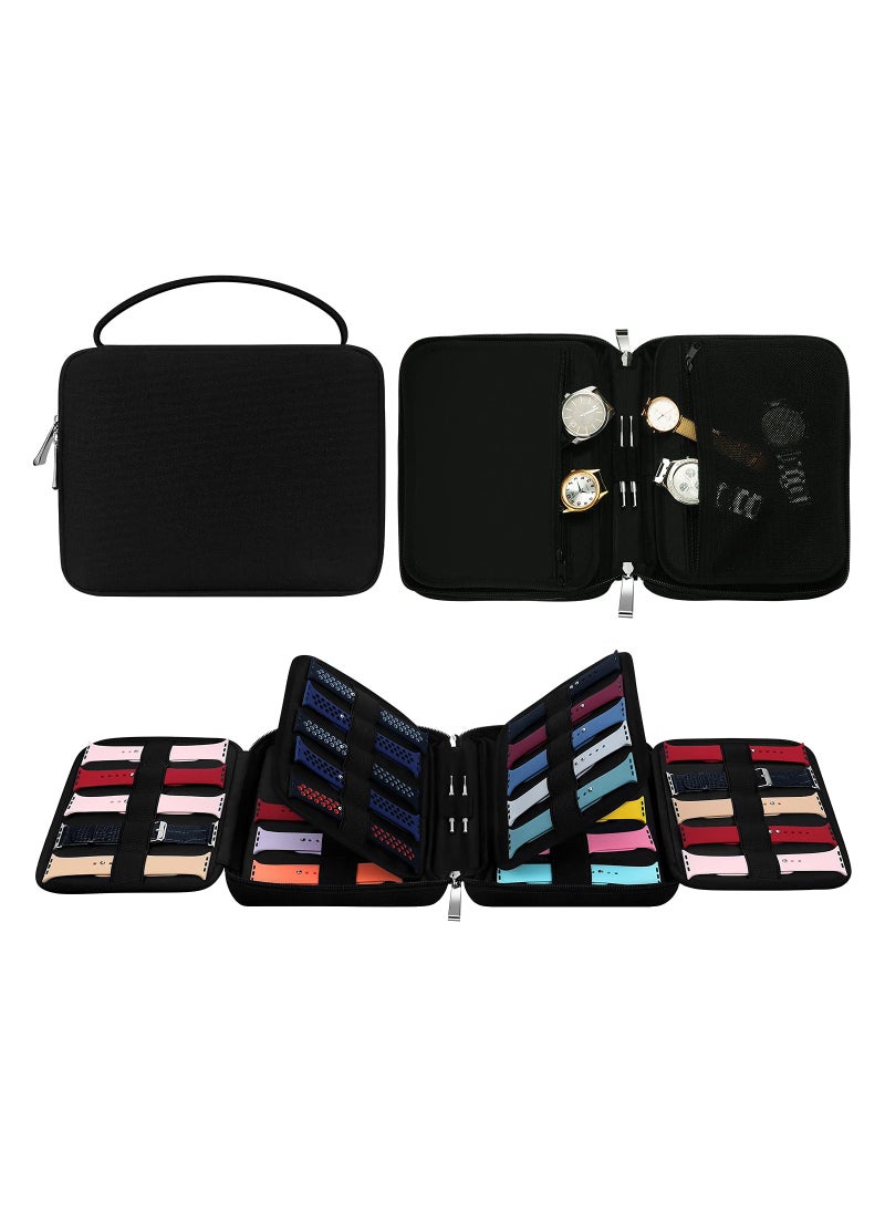 SYOSI - 40 Watch Bands Organizer Case, Waterproof Carrying Storage Strap Travel Case, Compatible with Apple Watch, for Fitbit Series, Watch Band Pin, Cable, Earphones (Black) - Image 1