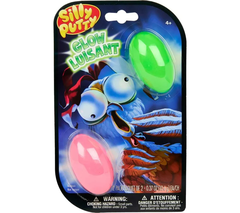 كرايولا Crayola Silly Putty Glow-in-the-Dark Pack of 2 – Assorted Color-Changing Eggs, Sensory Fidget Toy, Classic Stretchy Putty for Kids Ages 4+, Non-Toxic Gift