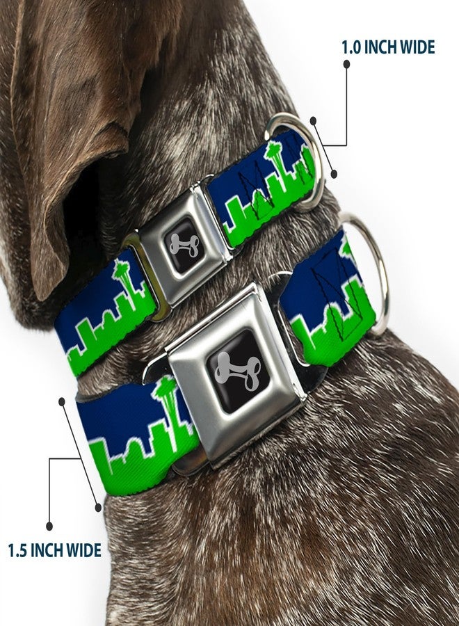 Buckle Down Dog Collar Seatbelt Buckle Seattle Skyline Navy Bright Green 15 to 26 Inches 1.0 Inch Wide - Image 2