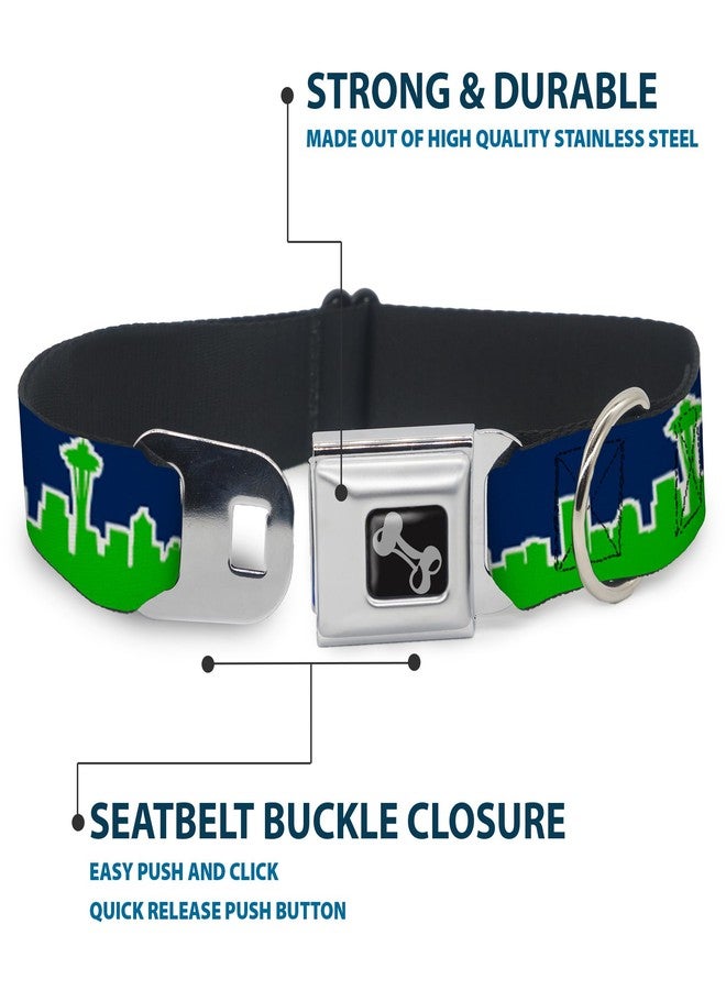 Buckle Down Dog Collar Seatbelt Buckle Seattle Skyline Navy Bright Green 15 to 26 Inches 1.0 Inch Wide - Image 4