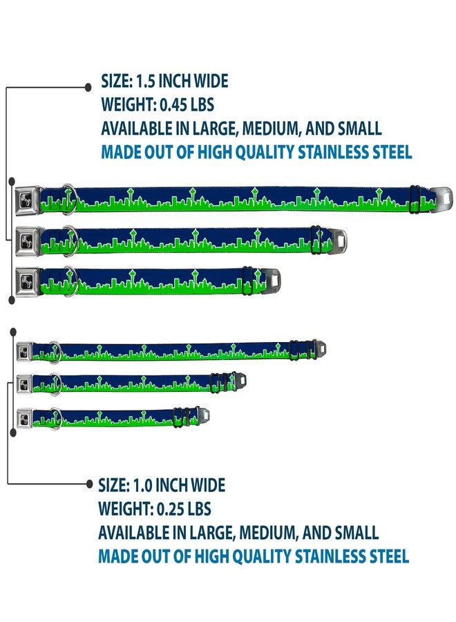 Buckle Down Dog Collar Seatbelt Buckle Seattle Skyline Navy Bright Green 15 to 26 Inches 1.0 Inch Wide - Image 3