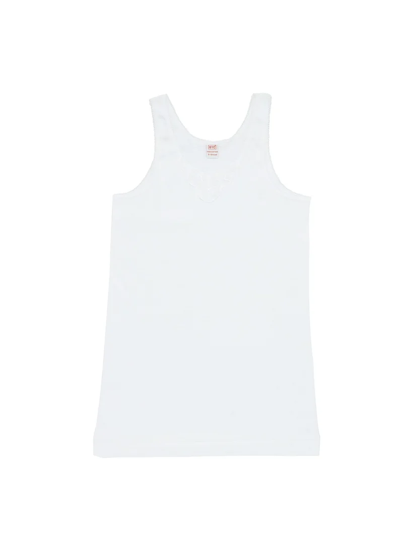 BYC GIRLS COTTON VEST WITH LACE - WHITE