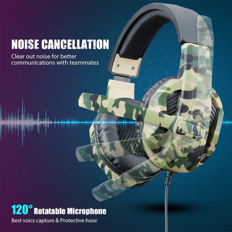 Picozon Gaming Headset with Microphone, 3.5mm Plug Headphone Compatible with PS5 PS4 PlayStation 4/5 Computer Laptop iPad Surface Smartphone - Camouflage Green - Image 3