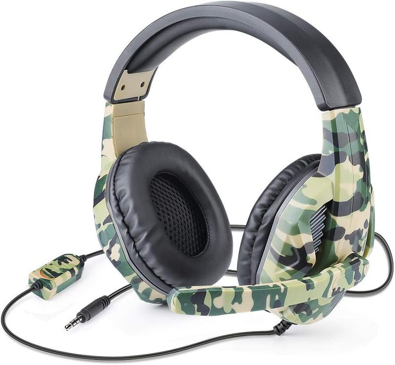 Picozon Gaming Headset with Microphone, 3.5mm Plug Headphone Compatible with PS5 PS4 PlayStation 4/5 Computer Laptop iPad Surface Smartphone - Camouflage Green - Image 1