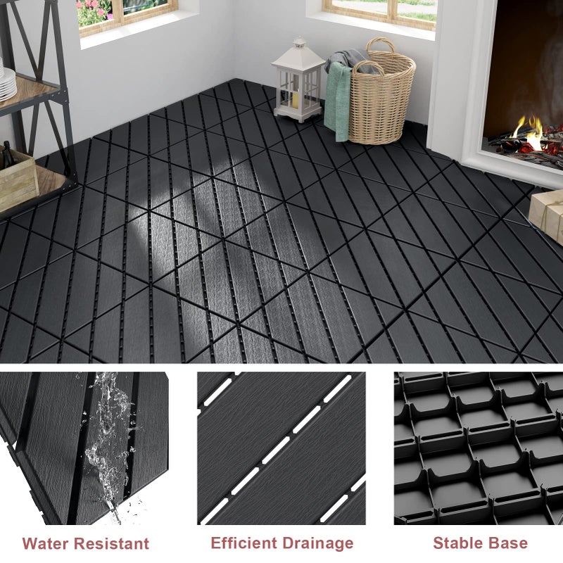 VANCASTLE 9 Pack Interlocking Deck Tiles, 12"x12" Patio Pavers, Heavy Duty Plastic Outdoor Flooring with Drainage, Waterproof Non-Slip Snap-Together Tiles for Balcony, Poolside, Garage, Dark Grey - Image 3