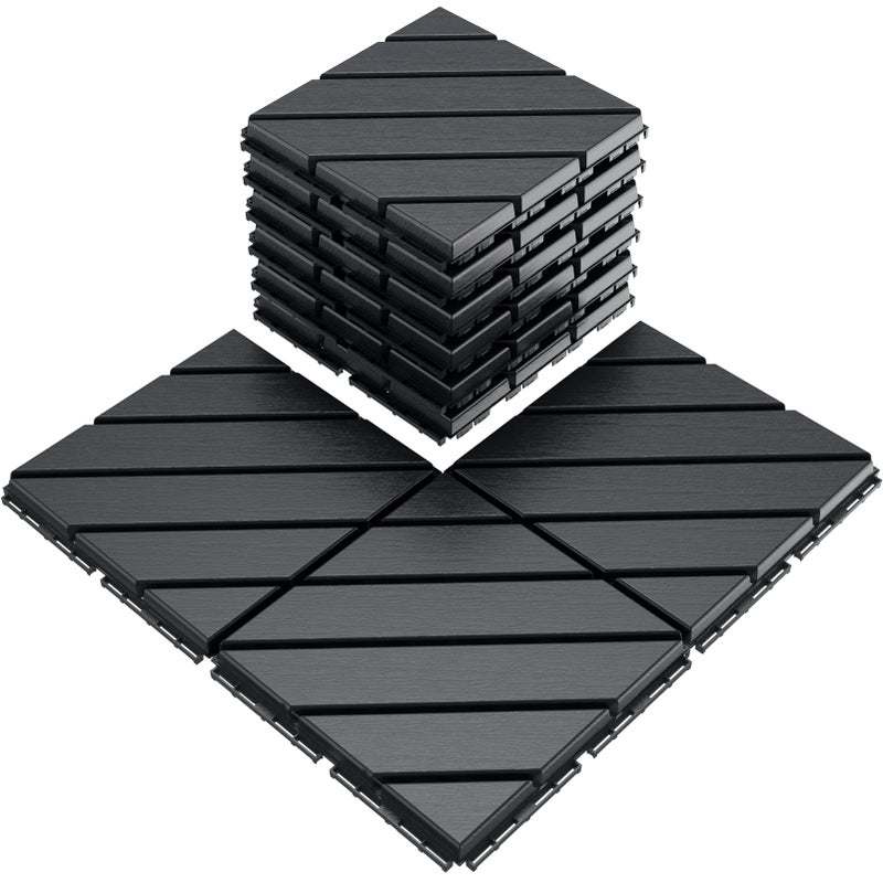 VANCASTLE 9 Pack Interlocking Deck Tiles, 12"x12" Patio Pavers, Heavy Duty Plastic Outdoor Flooring with Drainage, Waterproof Non-Slip Snap-Together Tiles for Balcony, Poolside, Garage, Dark Grey - Image 1