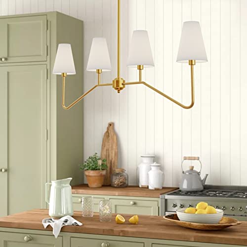 Electro bp;47" W 4-Light Linear Kitchen Island Lighting Fixture Classic Chandeliers Polished Gold with White Linen Shades for Dining Table,E12,160W; - Image 5