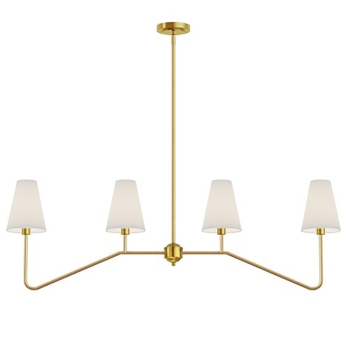 Electro bp;47" W 4-Light Linear Kitchen Island Lighting Fixture Classic Chandeliers Polished Gold with White Linen Shades for Dining Table,E12,160W; - Image 1