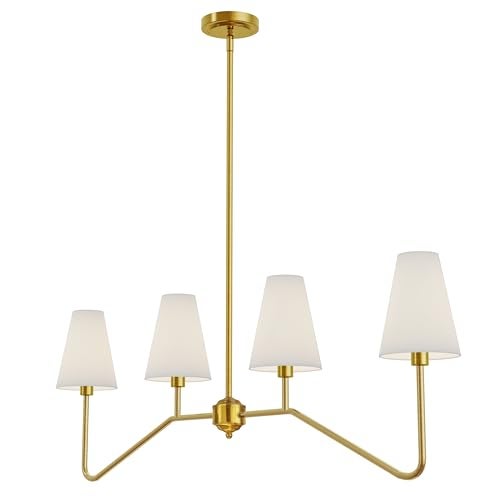 Electro bp;47" W 4-Light Linear Kitchen Island Lighting Fixture Classic Chandeliers Polished Gold with White Linen Shades for Dining Table,E12,160W; - Image 3