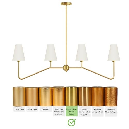 Electro bp;47" W 4-Light Linear Kitchen Island Lighting Fixture Classic Chandeliers Polished Gold with White Linen Shades for Dining Table,E12,160W; - Image 2