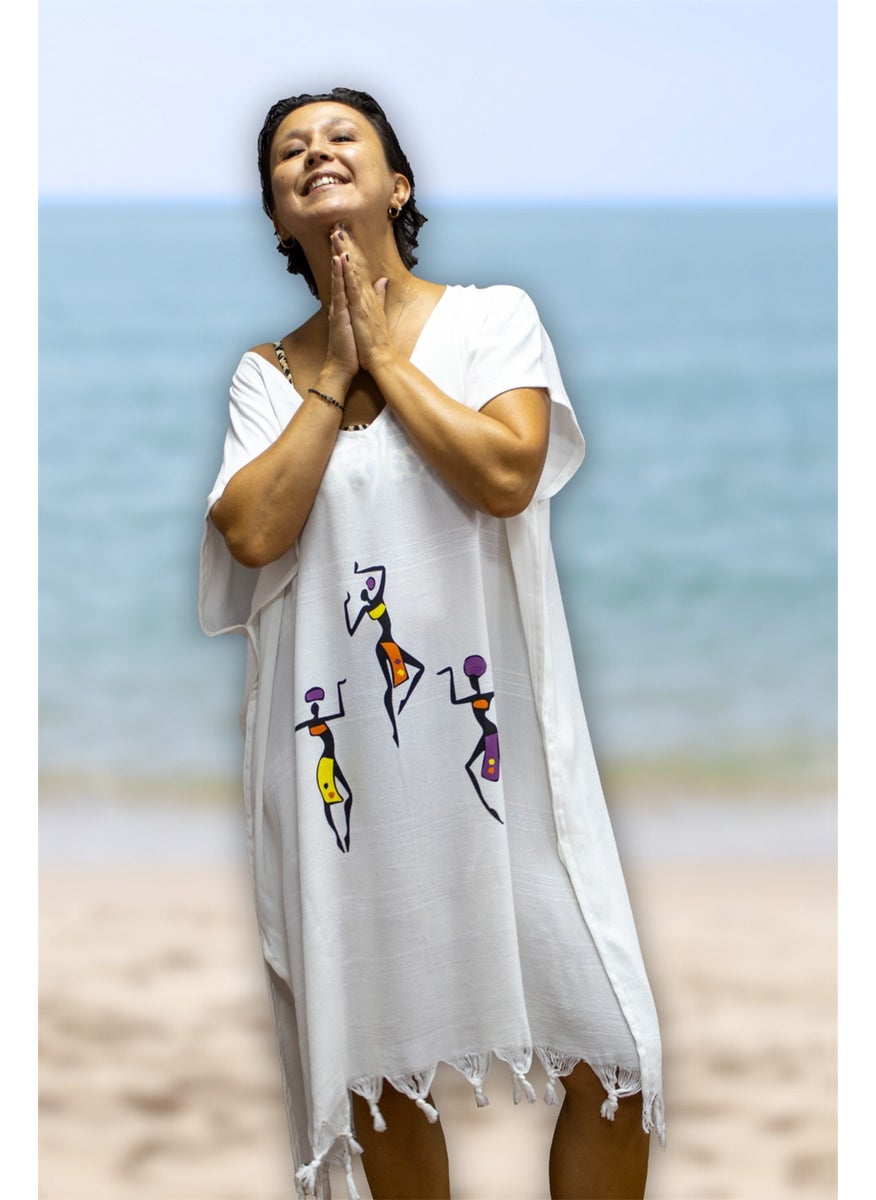 class Beach Dress Viscose Cotton Plain African Pattern L-XL  - Image 3