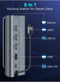 Arabest TV Docking Station with 1000M Ethernet for Valve Steam Deck & ASUS ROG Ally, T Tersely 6 in 1 Hub Stand with 4K@60Hz HDMI Port, 3 USB 3.0 Ports, PD Charging USB-C Port for Steam Deck/ROG Ally Dock  - Image 1