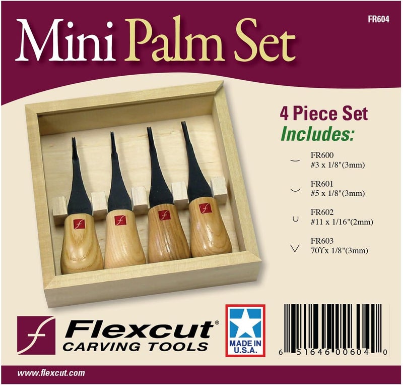 FLEXCUT Mini Palm Tool Set - 4 Piece High Carbon Steel Carving Tools with Ergonomic Ash Wood Handles - Image 2