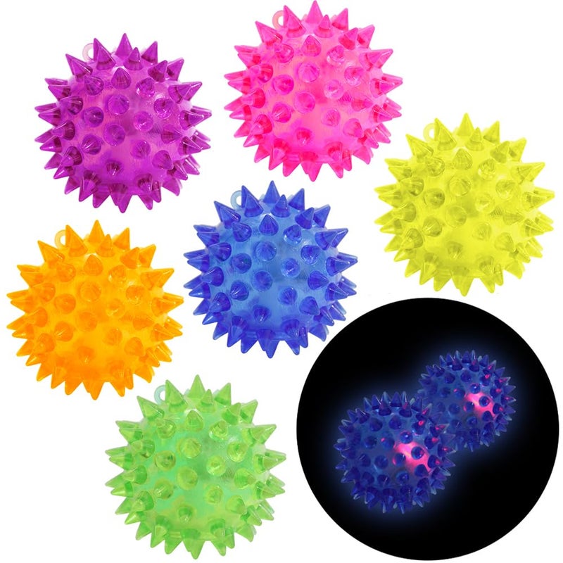 Deermon 6 Pack Glow in The Dark Stress Relief Squishy Sensory Spiky Balls Toys Kids Rubber Squeeze Colorful LED Flashing Fidget Ball for Party Favors Pets or Massage - Image 3