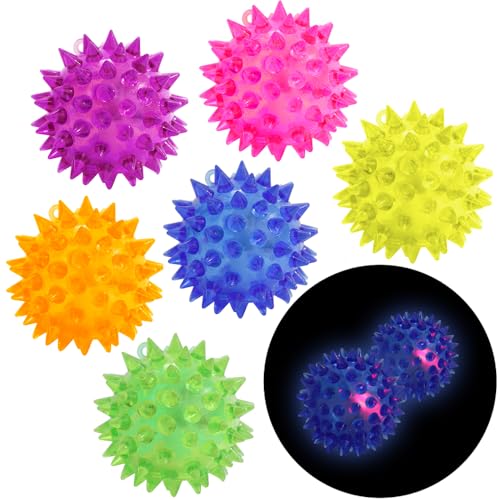 Deermon 6 Pack Glow in The Dark Stress Relief Squishy Sensory Spiky Balls Toys Kids Rubber Squeeze Colorful LED Flashing Fidget Ball for Party Favors Pets or Massage - Image 1