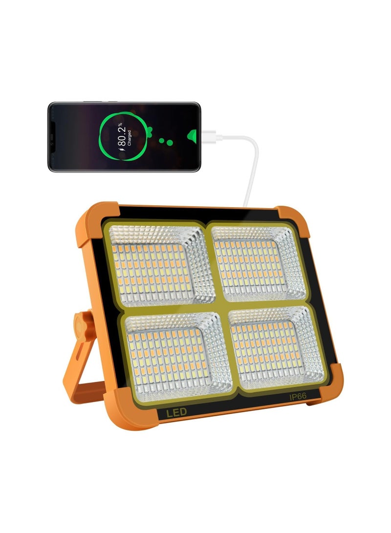 بلومنغ تايم مصباح LED يعمل بالطاقة الشمسية، مصباح عمل محمول مع لوحة شمسية، مصباح قابل لإعادة الشحن عبر USB بخمسة أوضاع إضاءة، مثالي للتخييم وصيد الأسماك وحالات الطوارئ والمرائب وورش العمل - Image 1