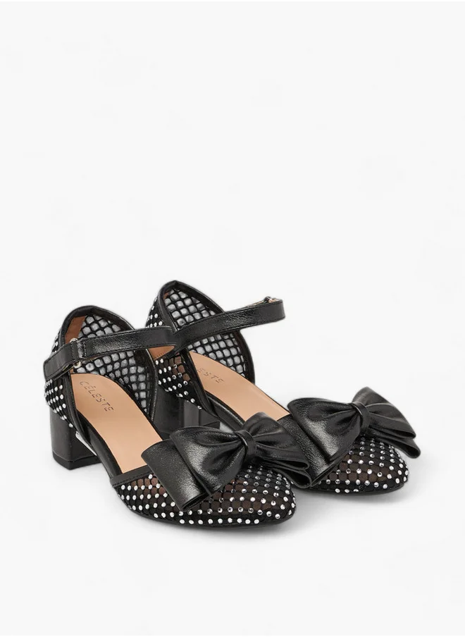 سيليست Girls Bow Accent Block Heel Shoes with Hook and Loop Closure