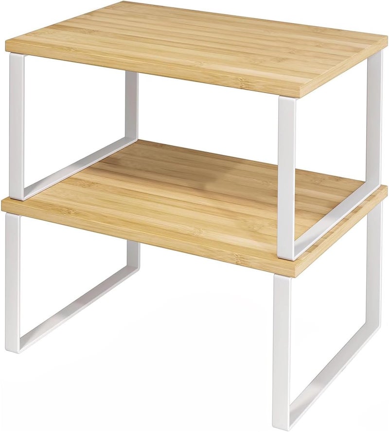 U-HOOME Stackable Cabinet Organizer Shelf, Kitchen Counter Shelves Organizer,Space-Saving Kitchen Pantry Organizer, Spice Rack, Wood Countertop Shelves for Bathroom Study Room Coffee Bar - Image 4