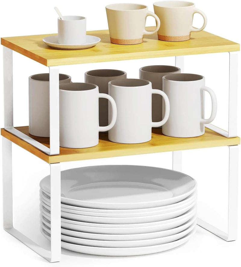U-HOOME Stackable Cabinet Organizer Shelf, Kitchen Counter Shelves Organizer,Space-Saving Kitchen Pantry Organizer, Spice Rack, Wood Countertop Shelves for Bathroom Study Room Coffee Bar - Image 1