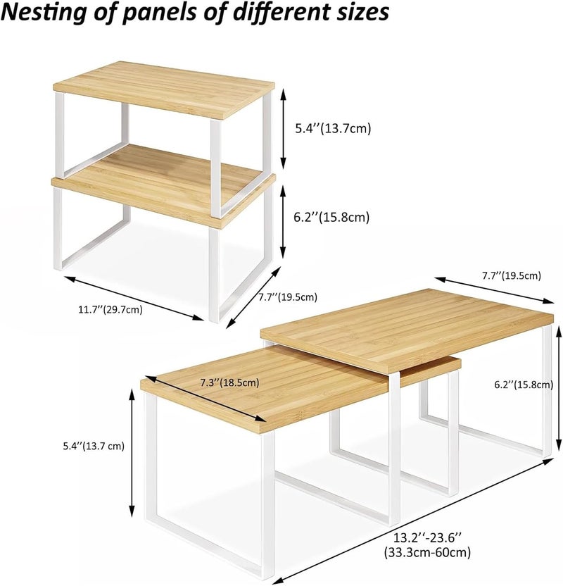 U-HOOME Stackable Cabinet Organizer Shelf, Kitchen Counter Shelves Organizer,Space-Saving Kitchen Pantry Organizer, Spice Rack, Wood Countertop Shelves for Bathroom Study Room Coffee Bar - Image 3