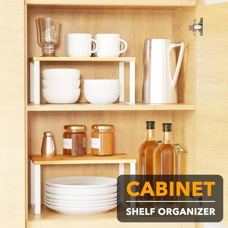 U-HOOME Stackable Cabinet Organizer Shelf, Kitchen Counter Shelves Organizer,Space-Saving Kitchen Pantry Organizer, Spice Rack, Wood Countertop Shelves for Bathroom Study Room Coffee Bar - Image 5