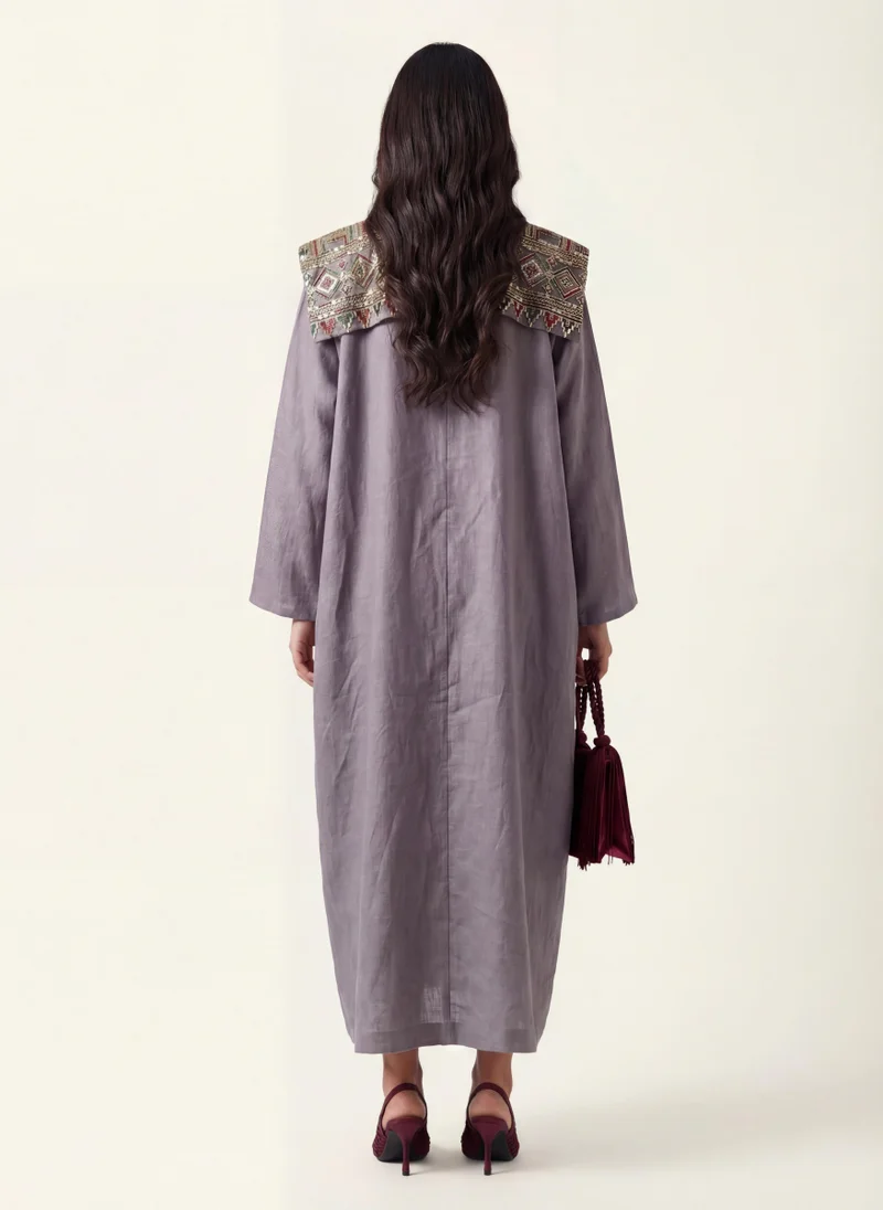 Metanoia Lavender & Red Linen embroidered jalabiya