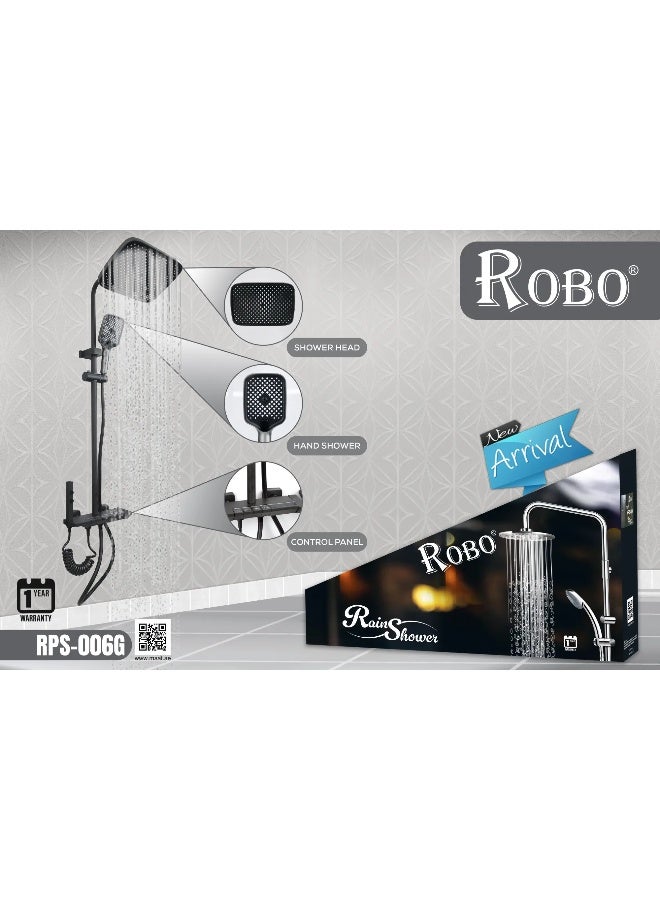 ROBO Elite Matte Grey Shower System | Rectangular Rain Shower, Hand Spray, Faucet & Mixer | Premium Bathroom Suite