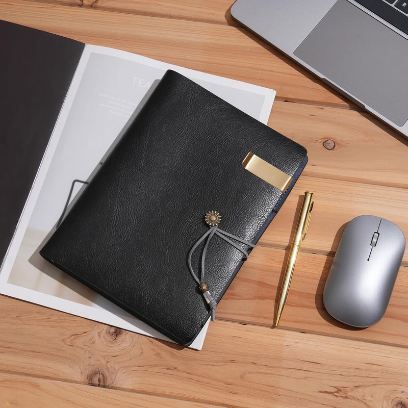 WONDERPOOL Leather Diary Notebook Ring Binder - Refillable Folder Writing Paper Spiral Business Notepads Vintage Cover for Office Plan Travel Organiser (B-Black, A5) - Image 2